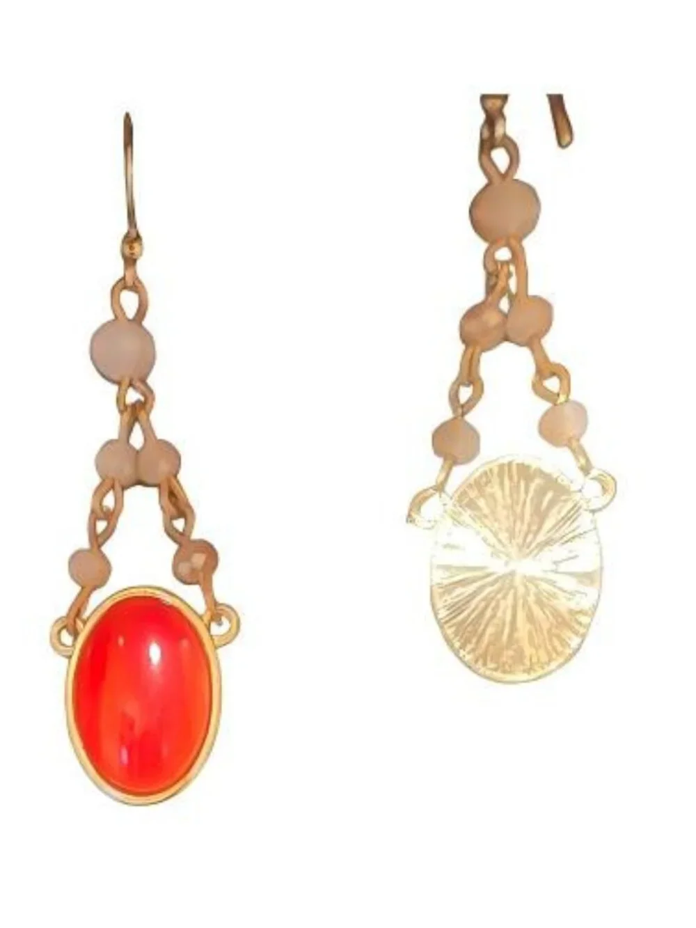 Vintage-Style Red Coral Cabochon Drop Earrings